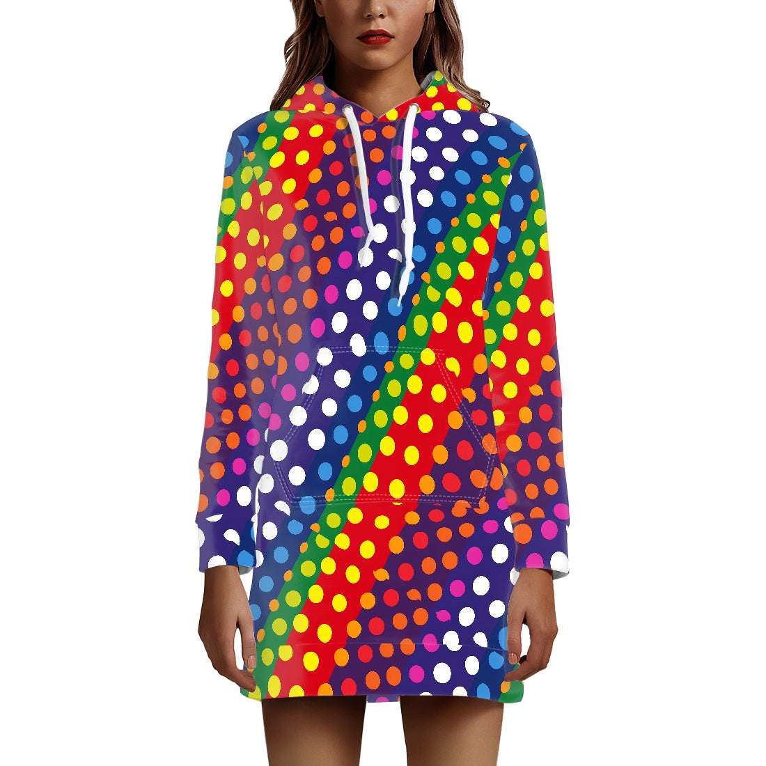 LGBTQ-Friendly Rainbow Polka Dot Women's Dress by Luxtrini white