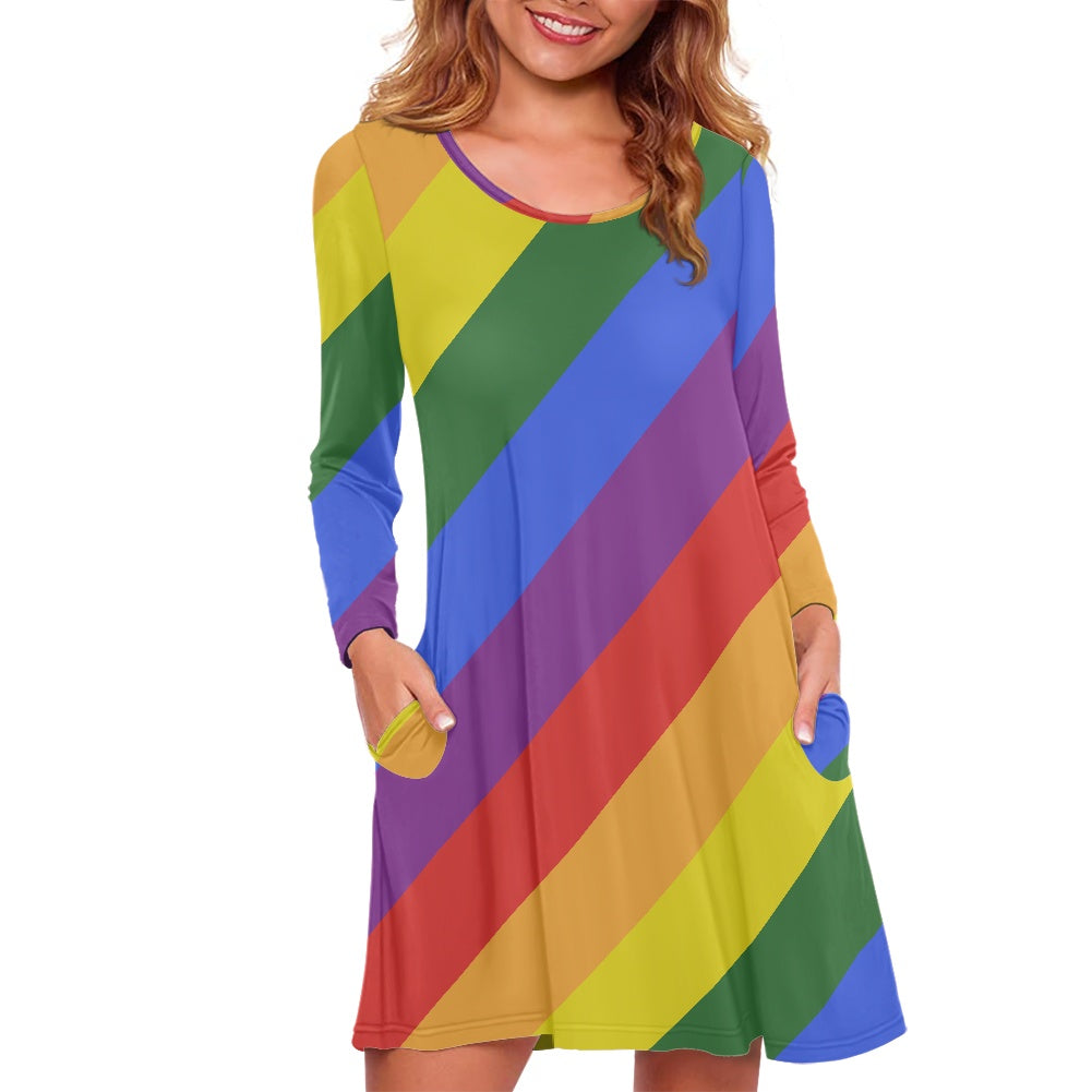 Rainbow Casual dress (Double pocket)