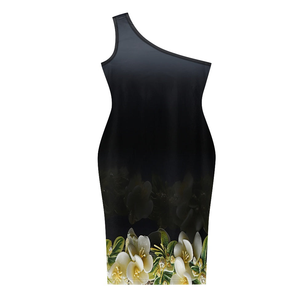 Discover Elegance: Luxtrini's One-Shoulder Slim Dress - Tropical white