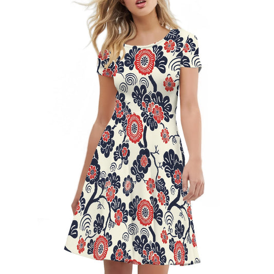 Women Scoop Neck Short Sleeve Ruffle Dress