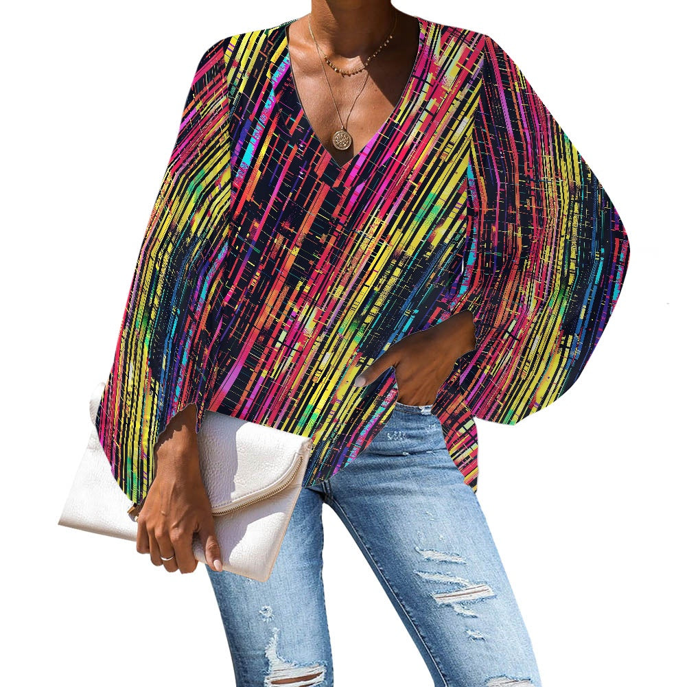 V-Neck Chiffon Puff Sleeve Blouse by Luxtrini 4XL