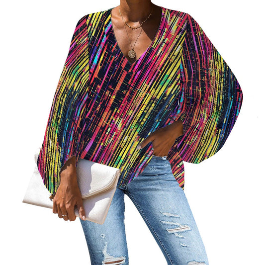 V-Neck Chiffon Puff Sleeve Blouse by Luxtrini 4XL