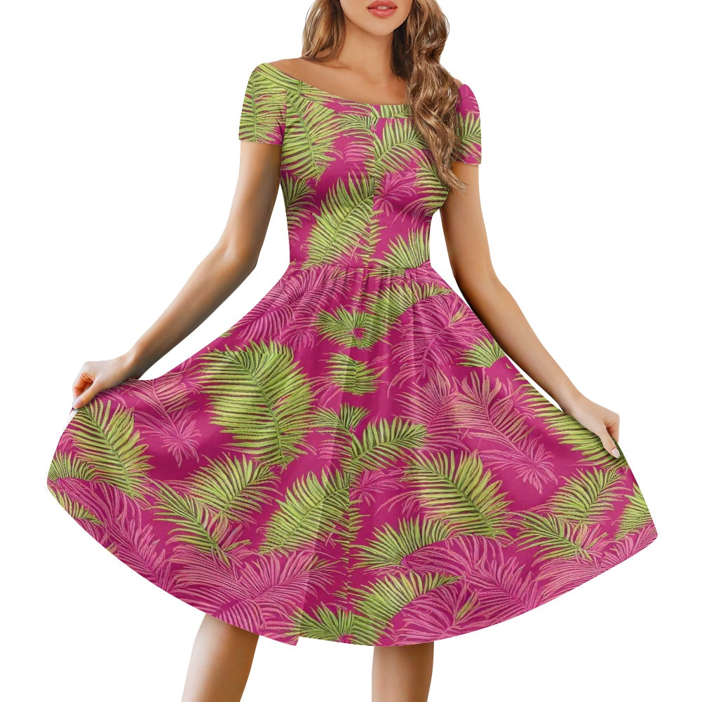 Off shoulder short sleeved dress