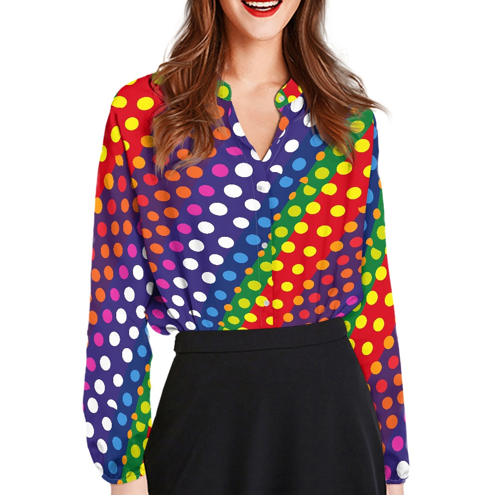 LGBTQ-Friendly Rainbow Polka Dot Women's Long-Sleeved Shirts by Luxtrini