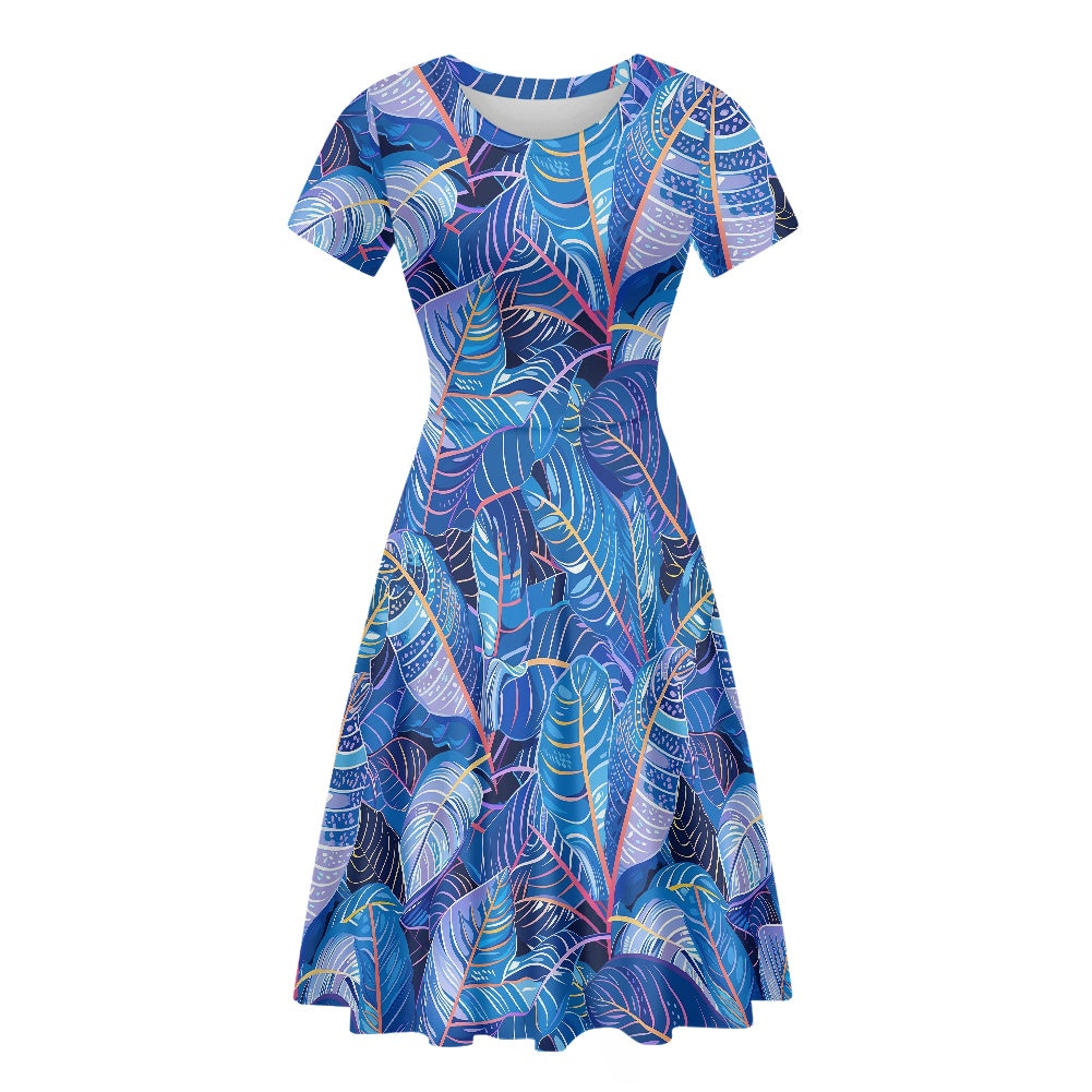 Women Scoop Neck Short Sleeve Ruffle Dress white