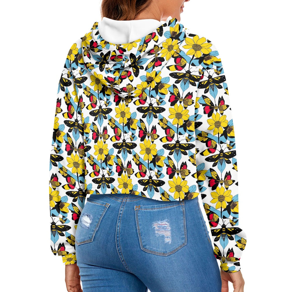 Women's midriff-baring sweatshirt - Bees and Butterflies