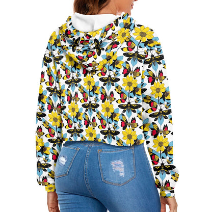 Women's midriff-baring sweatshirt - Bees and Butterflies