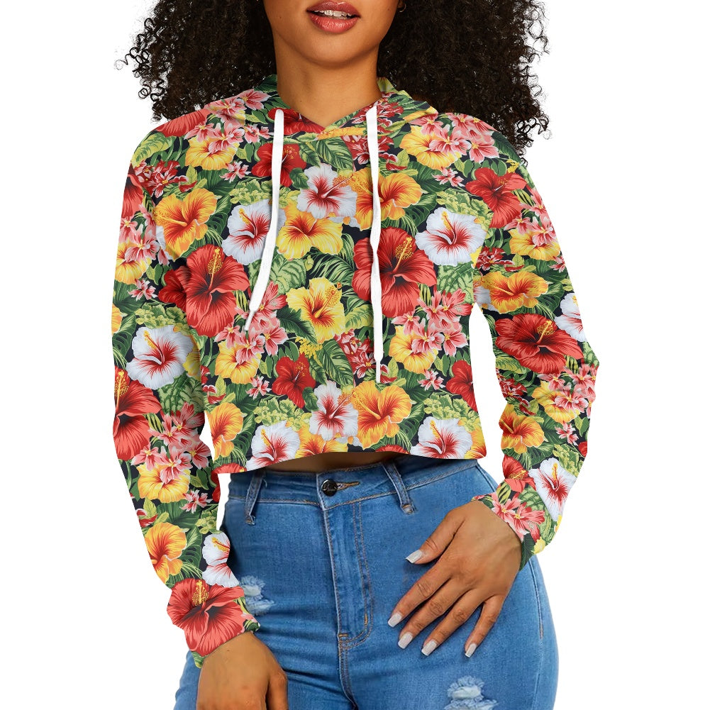 Women's midriff-baring sweatshirt - Hibiscus