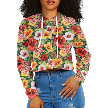 Women's midriff-baring sweatshirt - Hibiscus