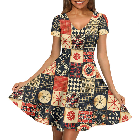 Women V-Neck Short Sleeve Ruffle Dress