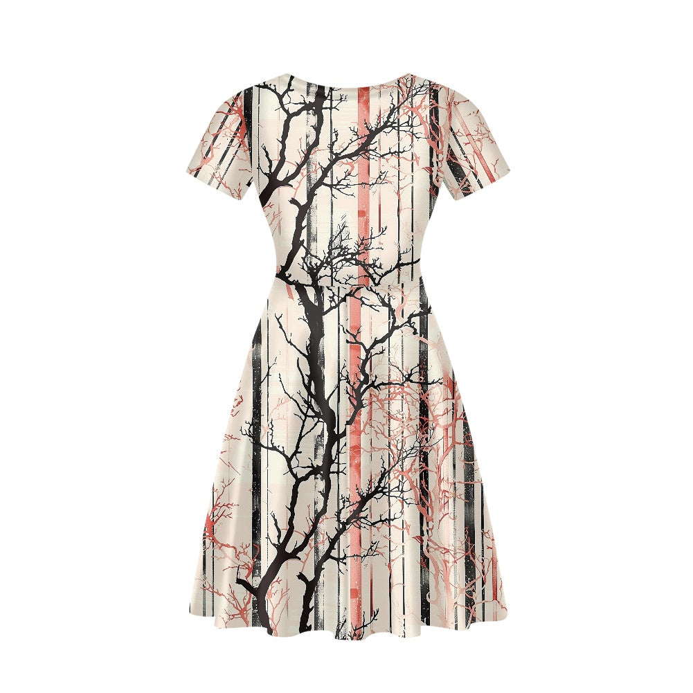 Women V-Neck Short Sleeve Ruffle Dress
