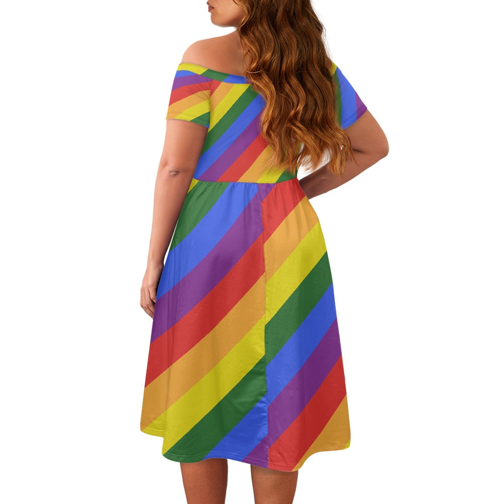 Rainbow Off shoulder short sleeved dress