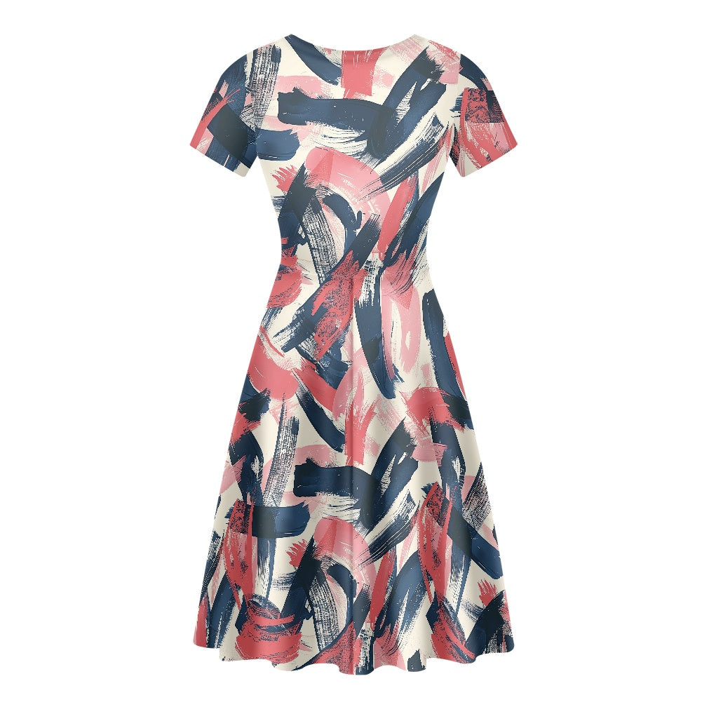 Women Scoop Neck Short Sleeve Ruffle Dress