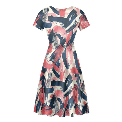 Women Scoop Neck Short Sleeve Ruffle Dress