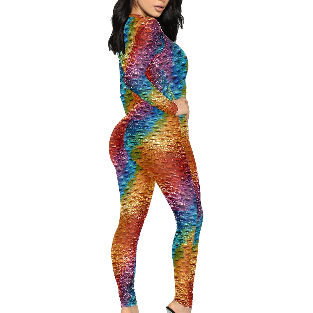 Unique Ostrich Skin pattern Rainbow Pride Women's Plunging Neck Jumpsuit