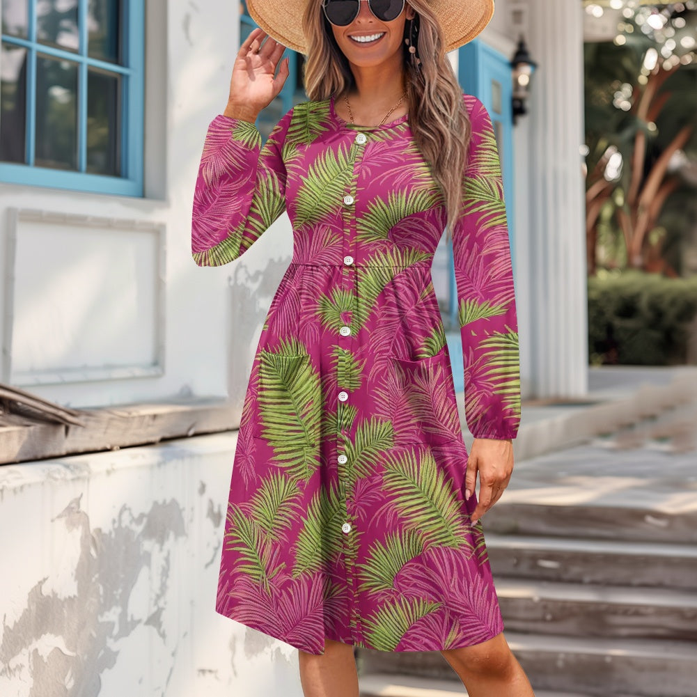 Women's Long Sleeve Button Dress with Pockets