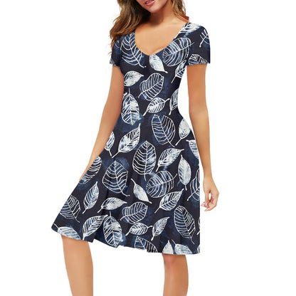 Women V-Neck Short Sleeve Ruffle Dress