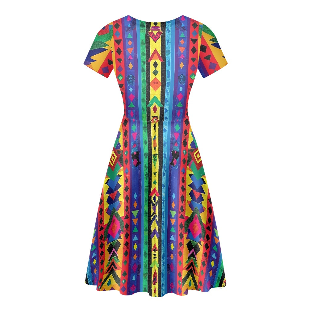 Women Scoop Neck Short Sleeve Ruffle Dress