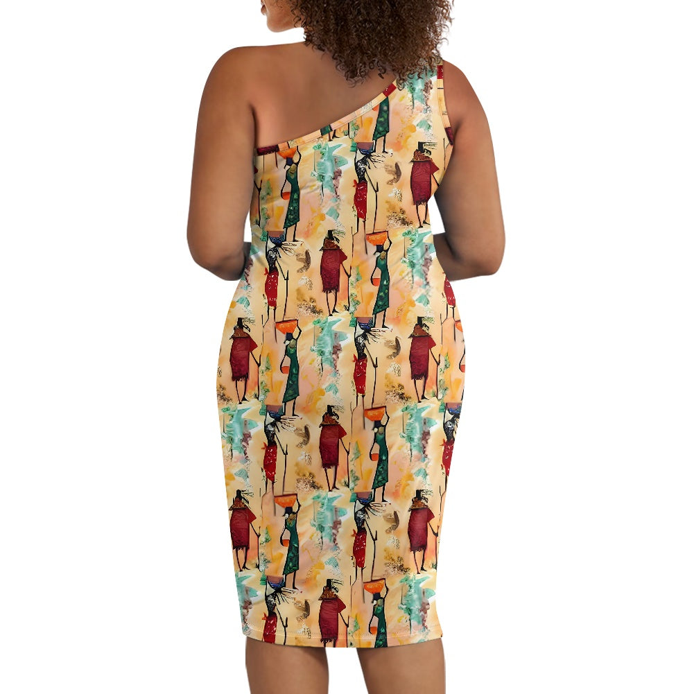 Discover Elegance: Luxtrini's One-Shoulder Slim Dress - Tribal