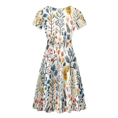 Women Scoop Neck Short Sleeve Ruffle Dress