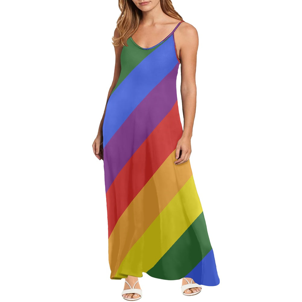 Rainbow Strappy dress(long) white