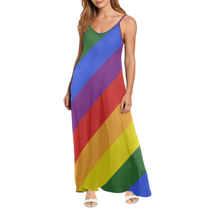 Rainbow Strappy dress(long) white