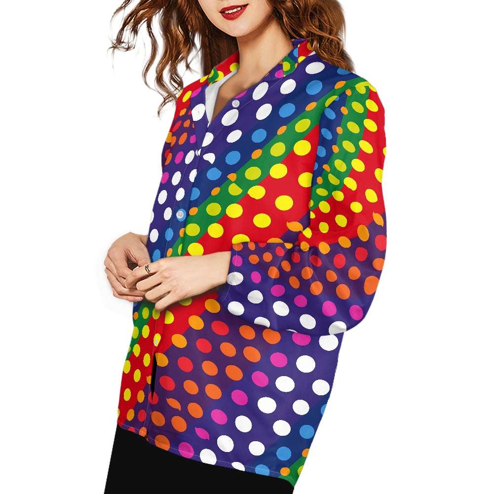 LGBTQ-Friendly Rainbow Polka Dot Women's Long-Sleeved Shirts by Luxtrini