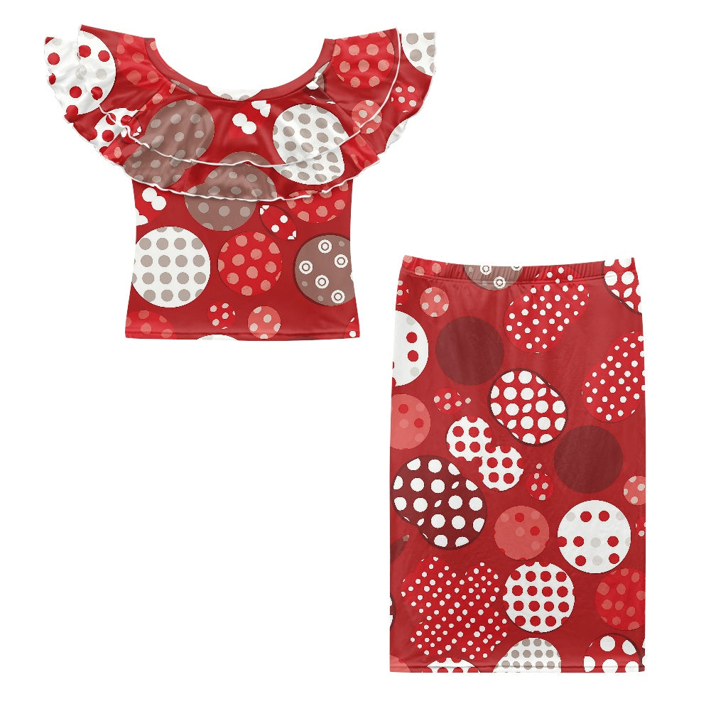 Red Polka Dot Puletasi Style Maxi Dress Set