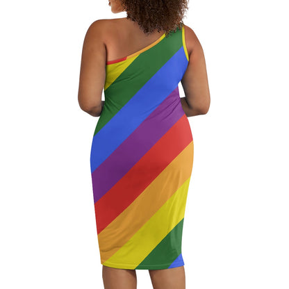 Discover Elegance: Luxtrini's One-Shoulder Slim Dress - Rainbow Pride