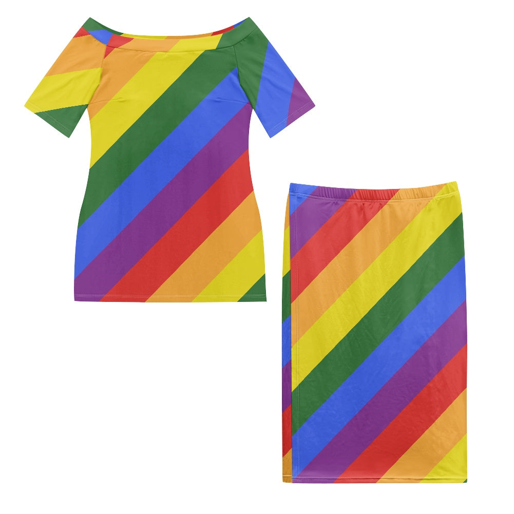 Rainbow Guinea Style Maxi Dress Set white