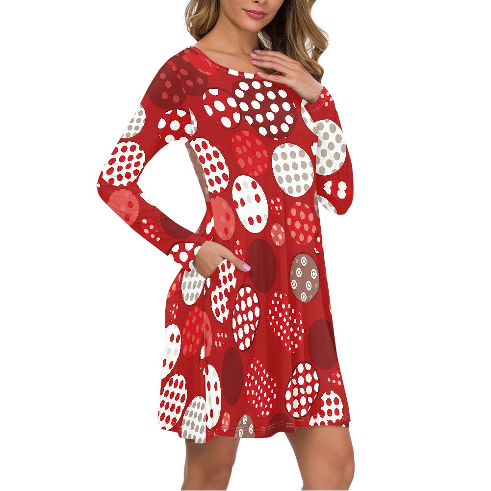 Red Polka Dot Casual dress (Double pocket)