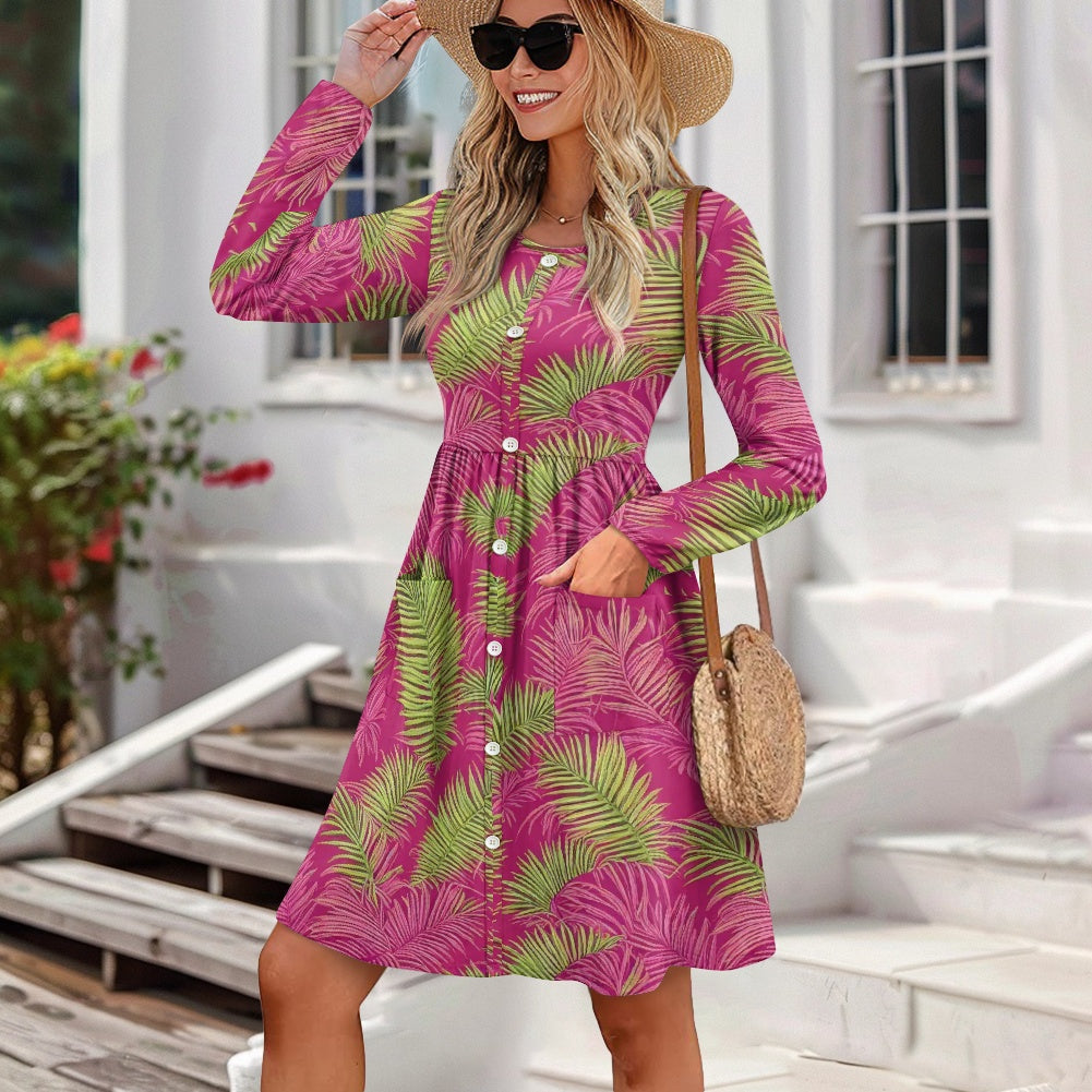 Women's Long Sleeve Button Dress with Pockets