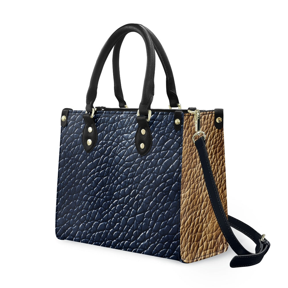 Navy and Cream Women's PU leather twill handbag