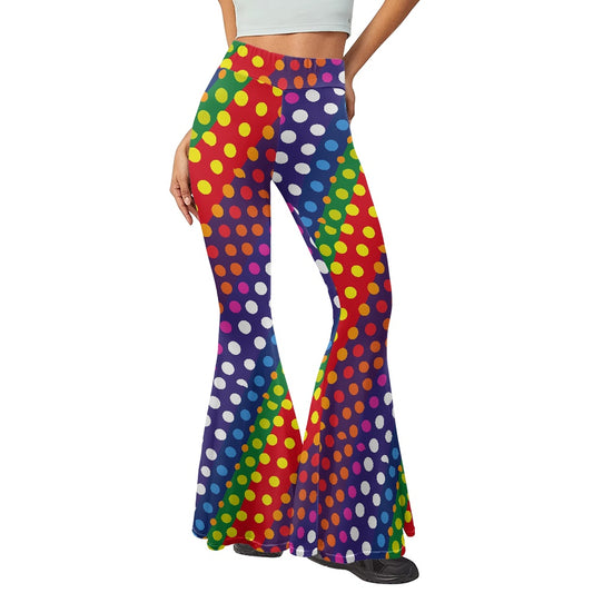 LGBTQ-Friendly Rainbow Polka Dot Yoga Flared Pants by Luxtrini