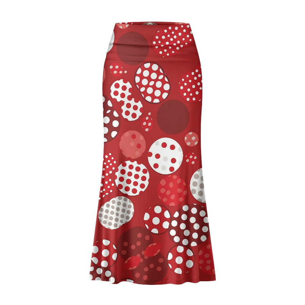 Red Polka Dot High Waist Long Skirt for Women