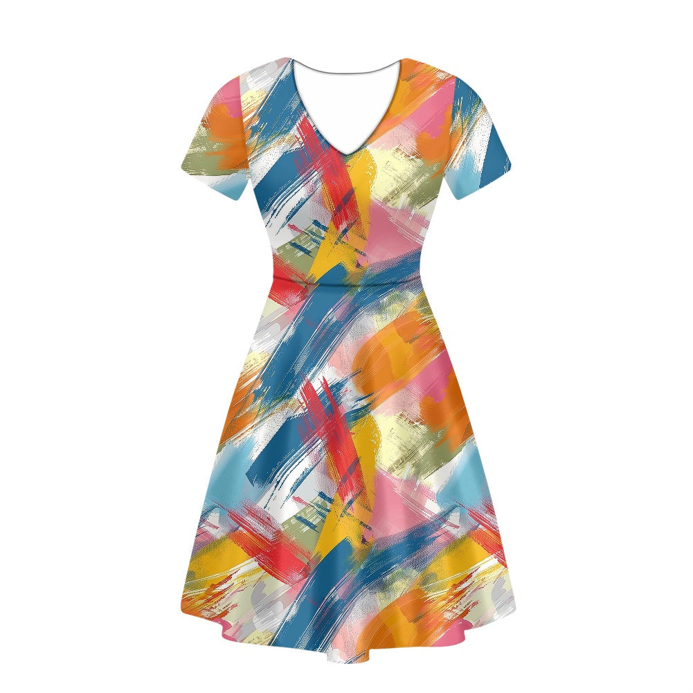 Women V-Neck Short Sleeve Ruffle Dress white