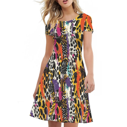 Women Scoop Neck Short Sleeve Ruffle Dress