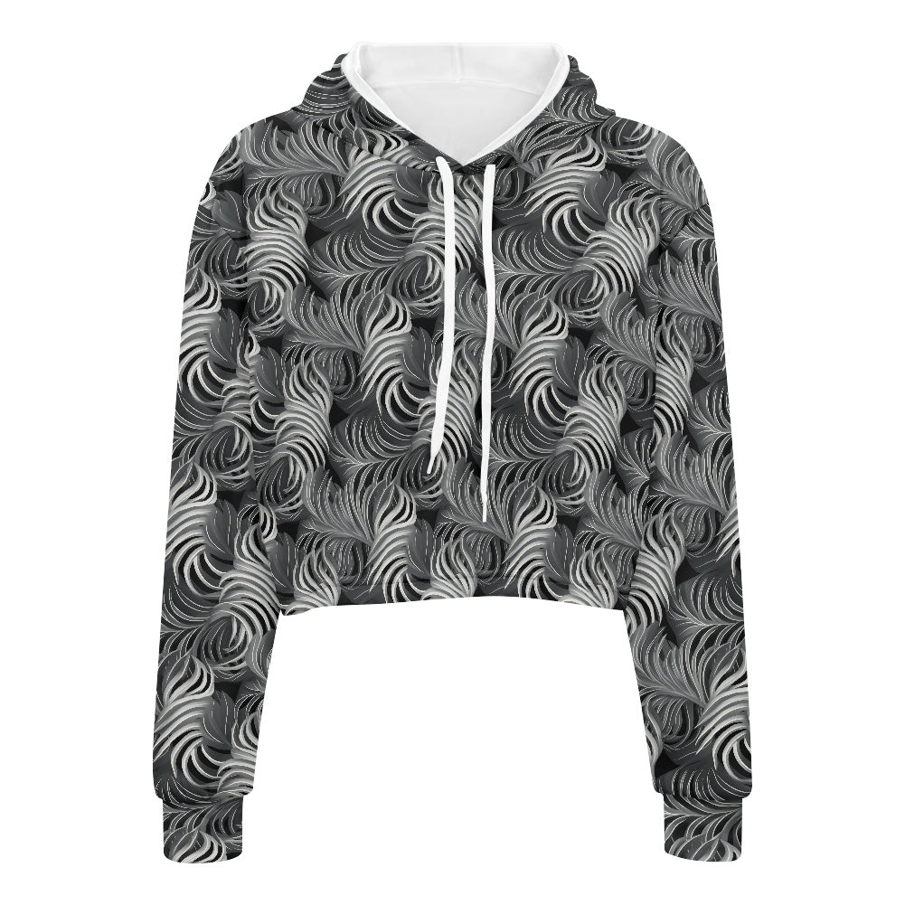 Women's midriff-baring sweatshirt - Tropical white