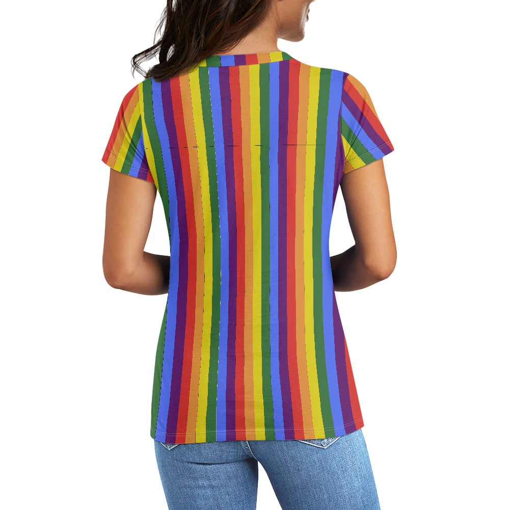 Exquisite Handcrafted Rainbow Pride Round Neck T-Shirt – Luxurious Comfort & Stylish Diversity, Designed for Unity