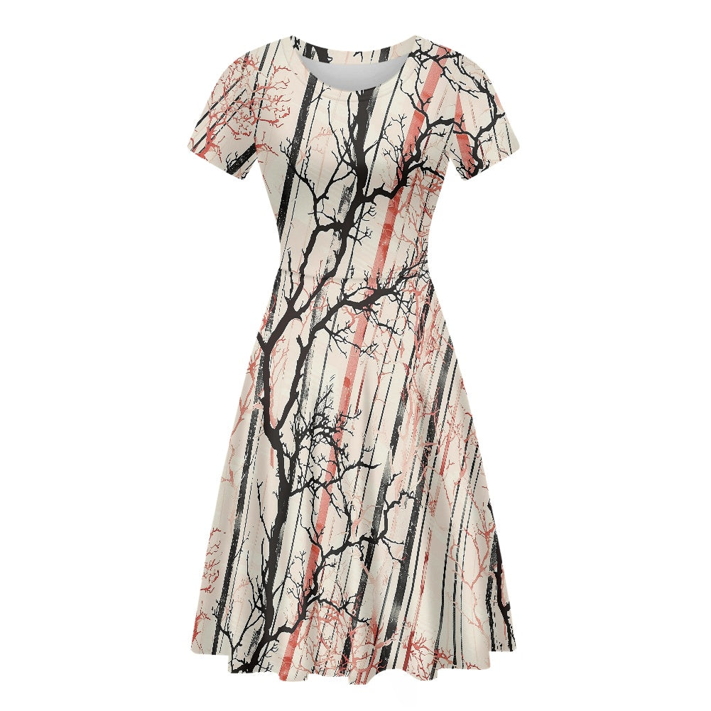 Women Scoop Neck Short Sleeve Ruffle Dress white