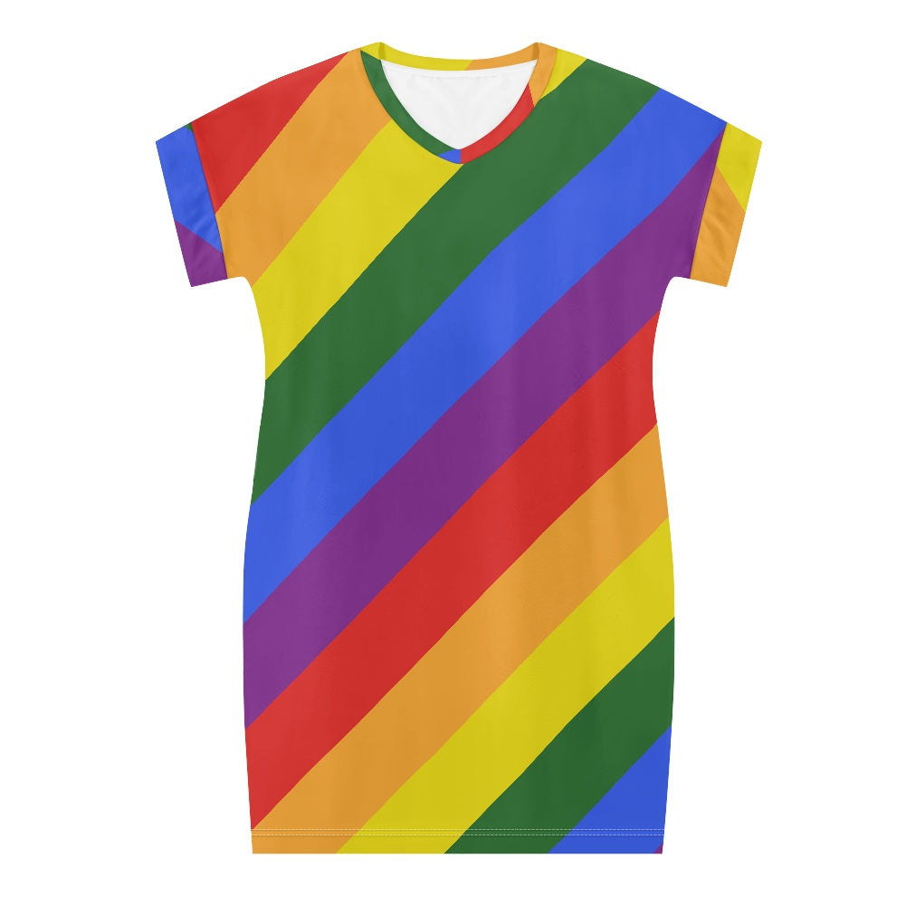 Rainbow Short Sleeve Dress - Colorful and Casual, Perfect for Summer, Available in Inclusive Sizes