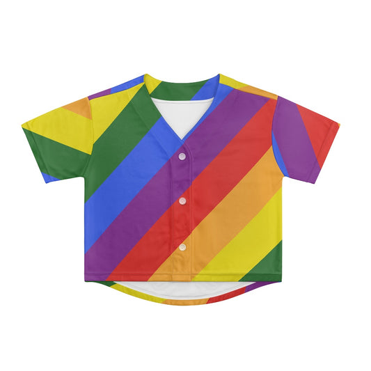 Rainbow Women's short baseball jersey white