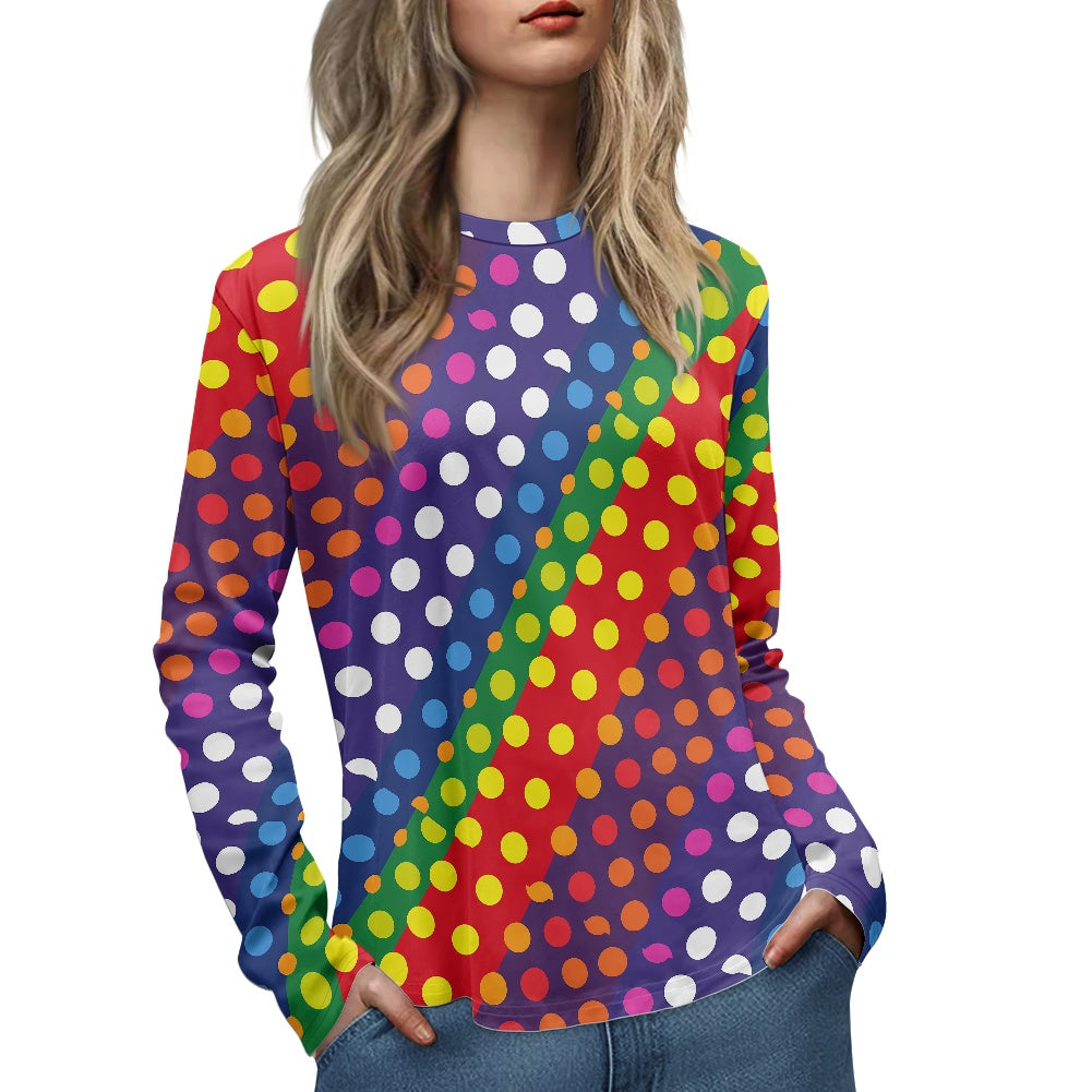 LGBTQ-Friendly Rainbow Polka Dot Women's Long Sleeve T Shirt by Luxtrini
