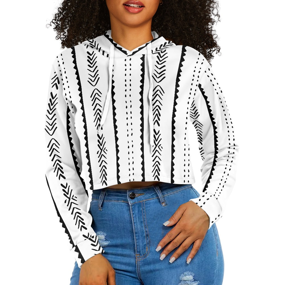 Women's midriff-baring sweatshirt - Ethnic B&W