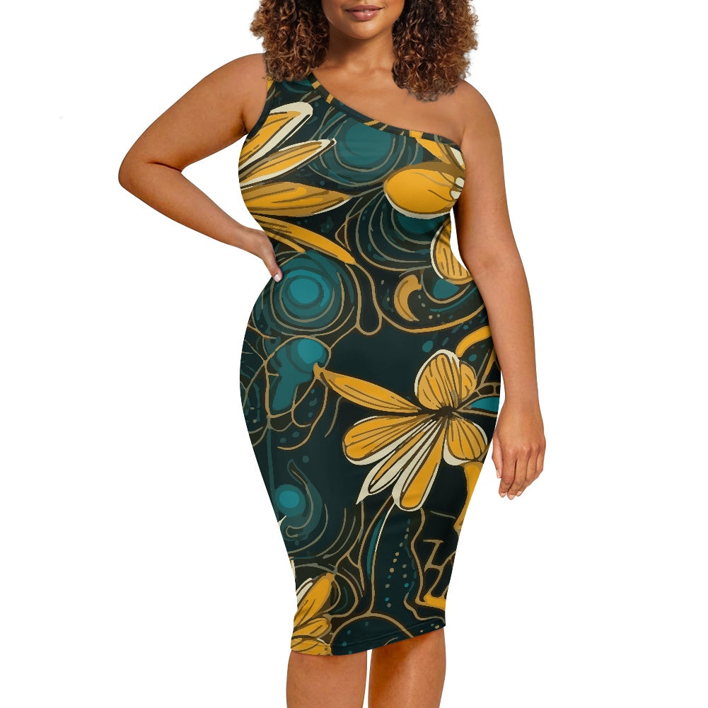 Discover Elegance: Luxtrini's One-Shoulder Slim Dress - Tropical Green