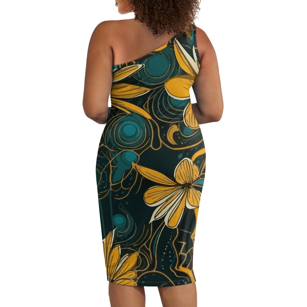 Discover Elegance: Luxtrini's One-Shoulder Slim Dress - Tropical Green