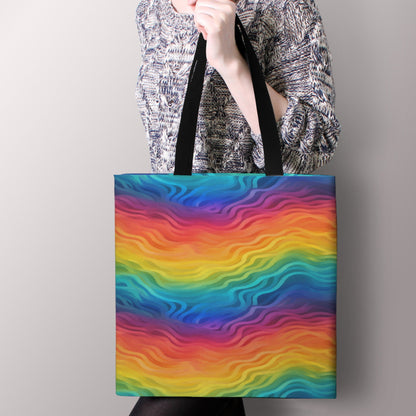 Rainbow Wave Canvas Tote Bag – Eco Chic Oversized Shoulder Bag for Shopping, Beach Days &amp; Everyday Adventures