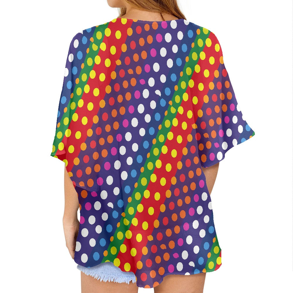 LGBTQ-Friendly Rainbow Polka Dot Women's Cardigan Chiffon Shirt by Luxtrini