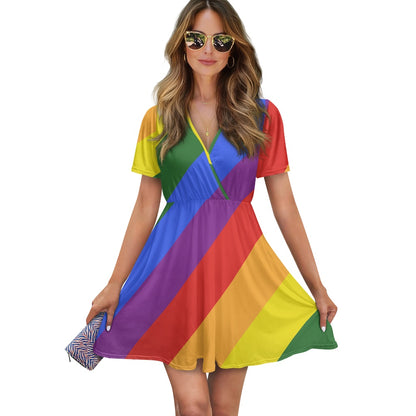 Ladies V-neck short-sleeved dress white