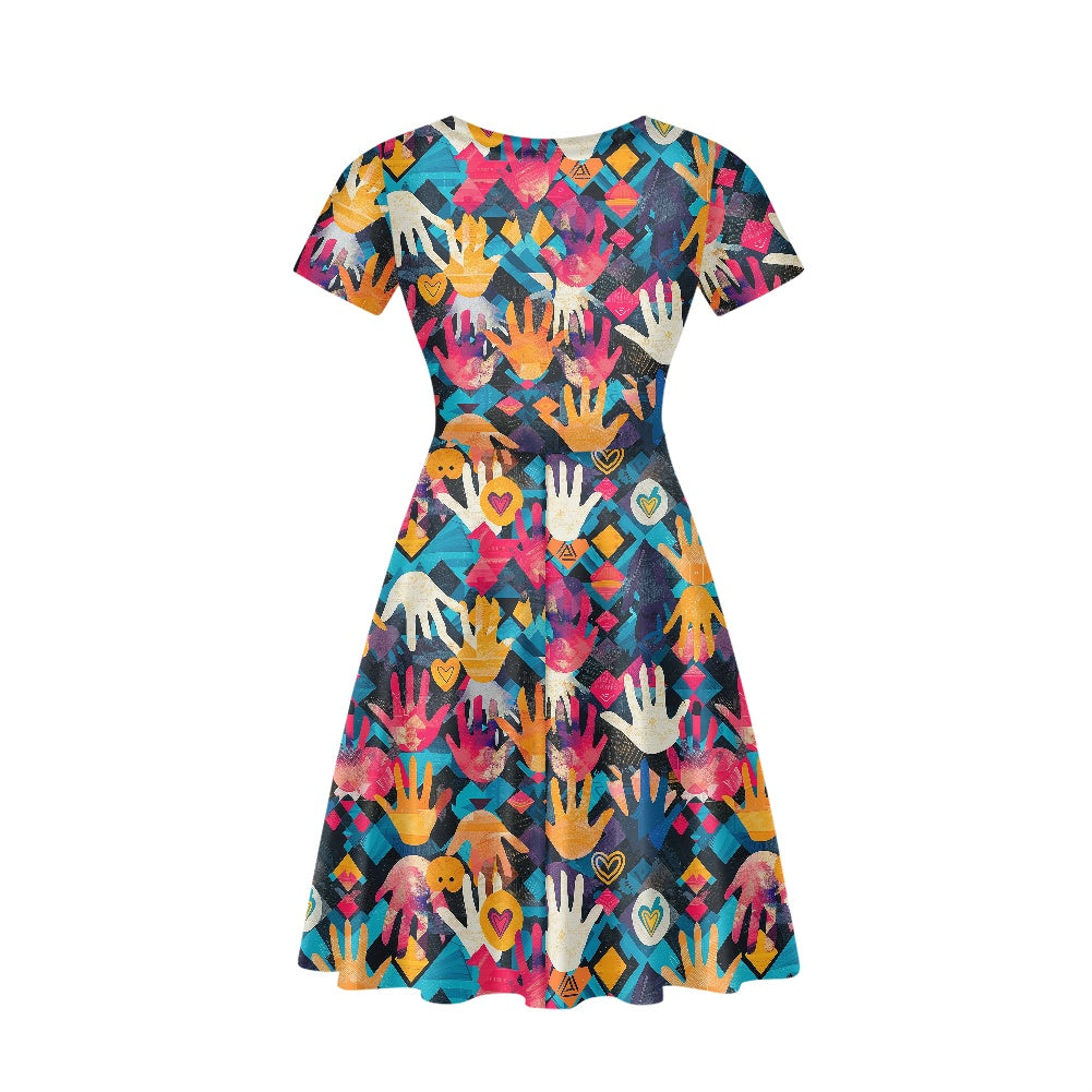Women V-Neck Short Sleeve Ruffle Dress